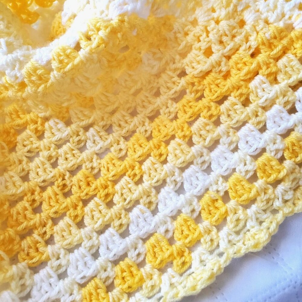 Crochet BABY BLANKET AFGHAN Granny Square 30" x 30" Yellow White New Handmade